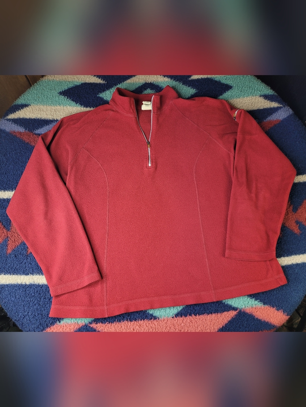 LL Bean Fleece Sweatshirt Womens Large Red 1/4 Zip Pullover 0YS41